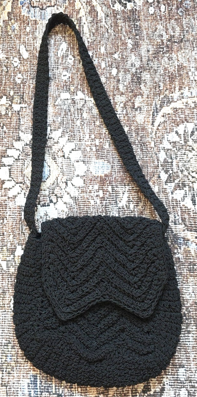 Crochet Works Black Chevron Small Woven Shoulder Bag Handbag Satchel Purse Women